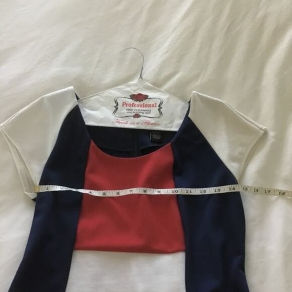 ASHRO-WOMENS RED-WHITE-BLUE MIDI BACK ZIP-UP CLOSURE CREW NECK DRESS SIZE SMALL - Picture 4 of 5